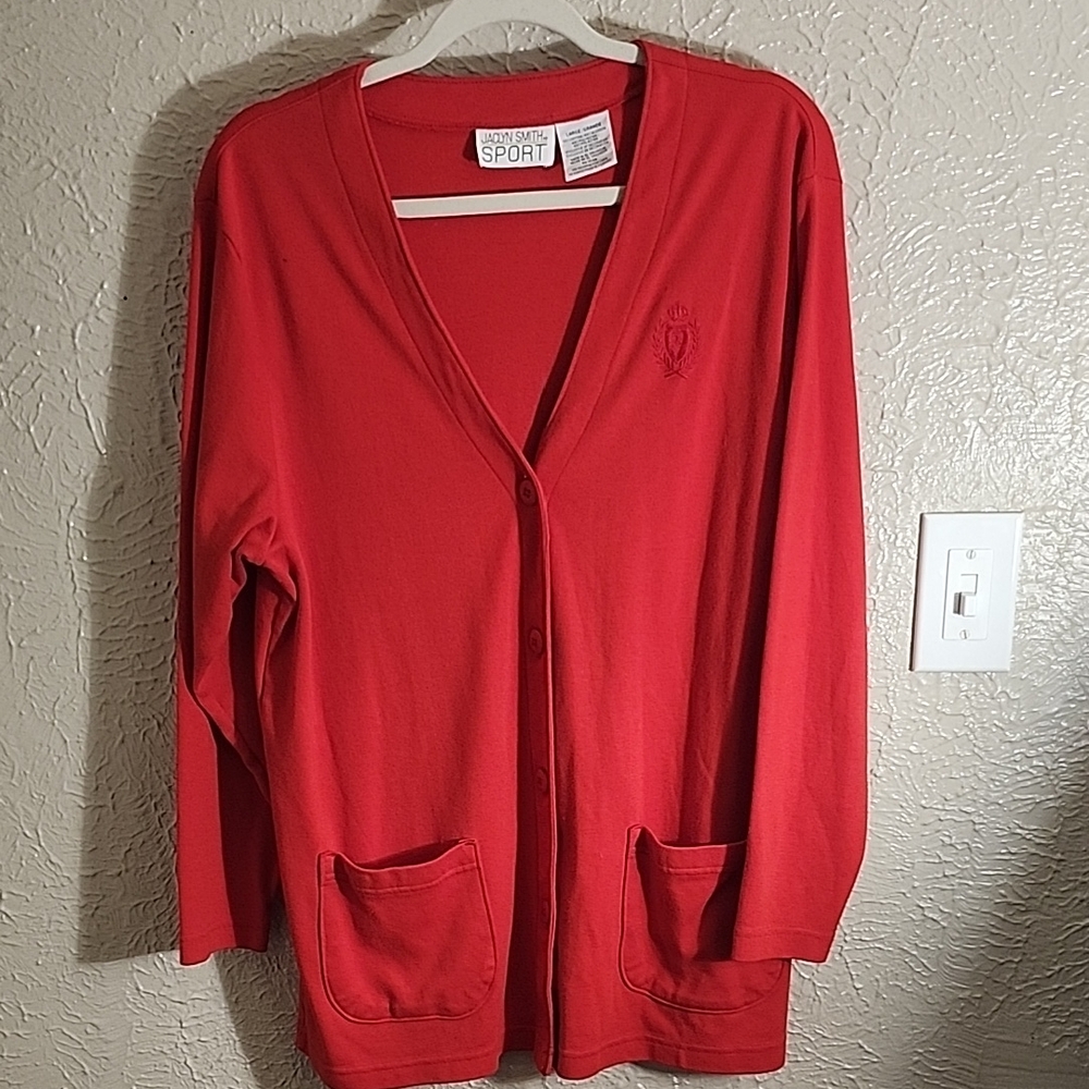 Jaclyn Smith Red Cardigan Sweater V-Neck Long